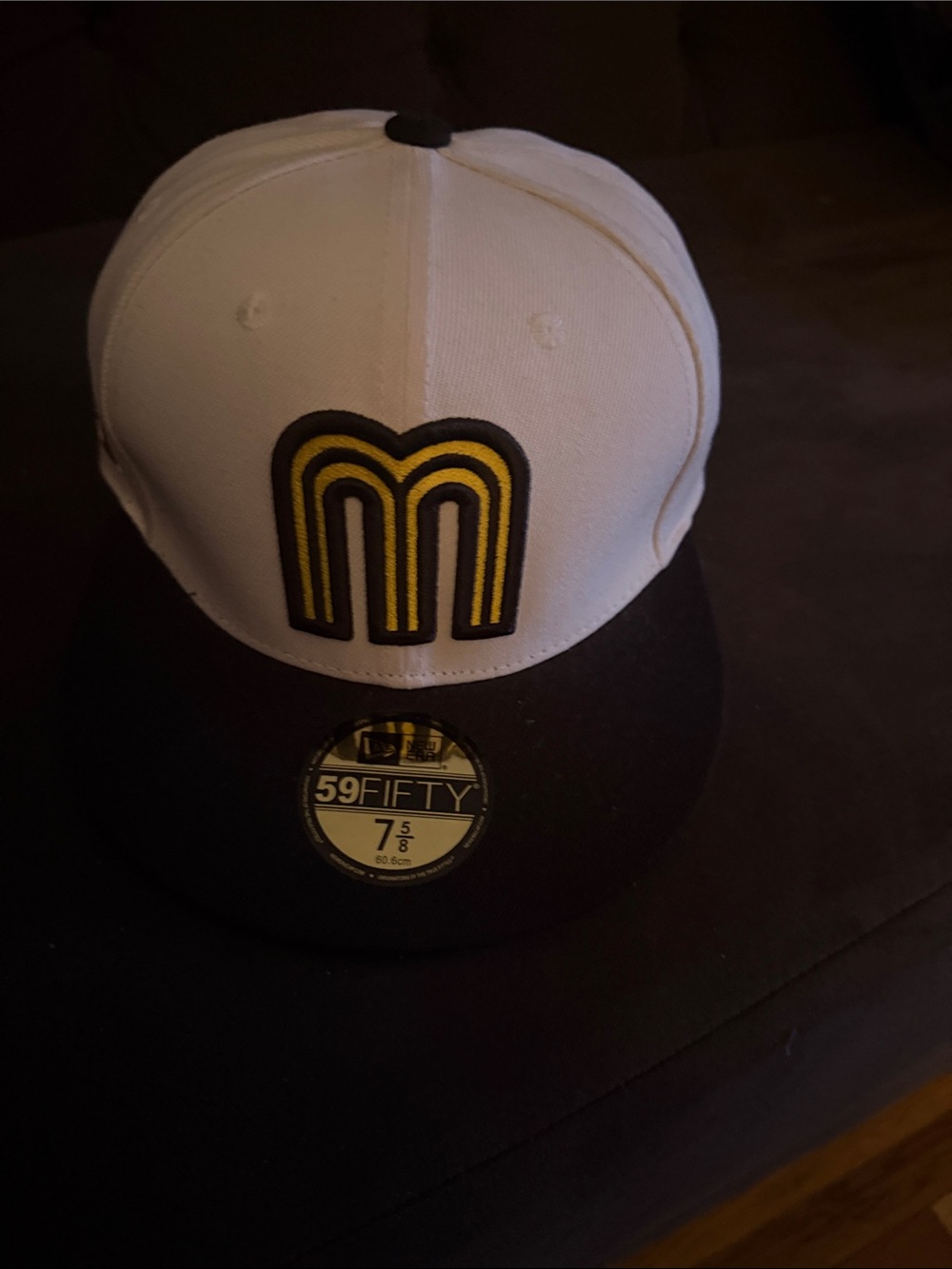 New Era Two-Tone White and Black Fitted Cap with Yellow Logo